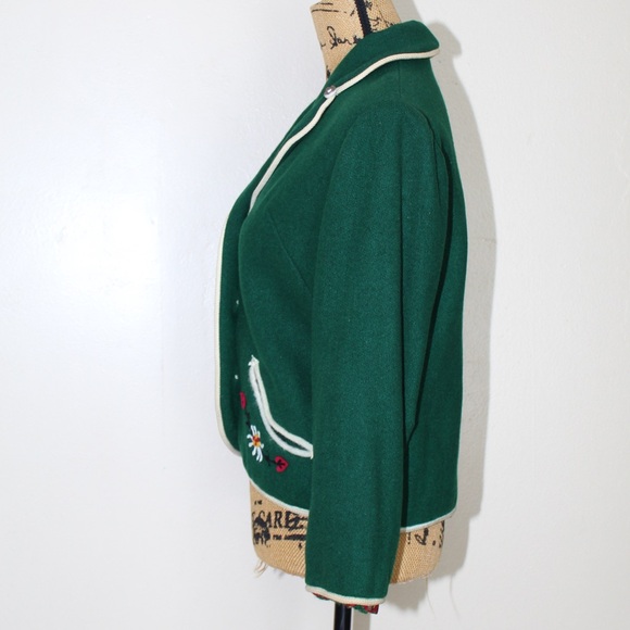 Vintage 50s Petti Glen Green Wool Lined Embroidered Button Blazer Women’s XS/S - Picture 3 of 16